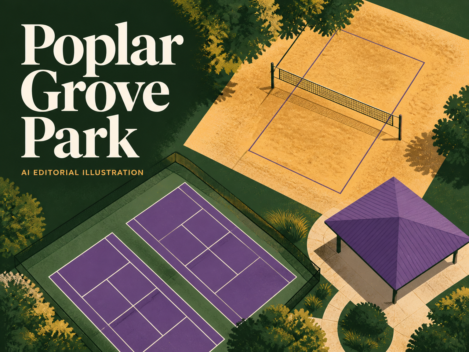 AI-generated editorial illustration for Poplar Grove Park