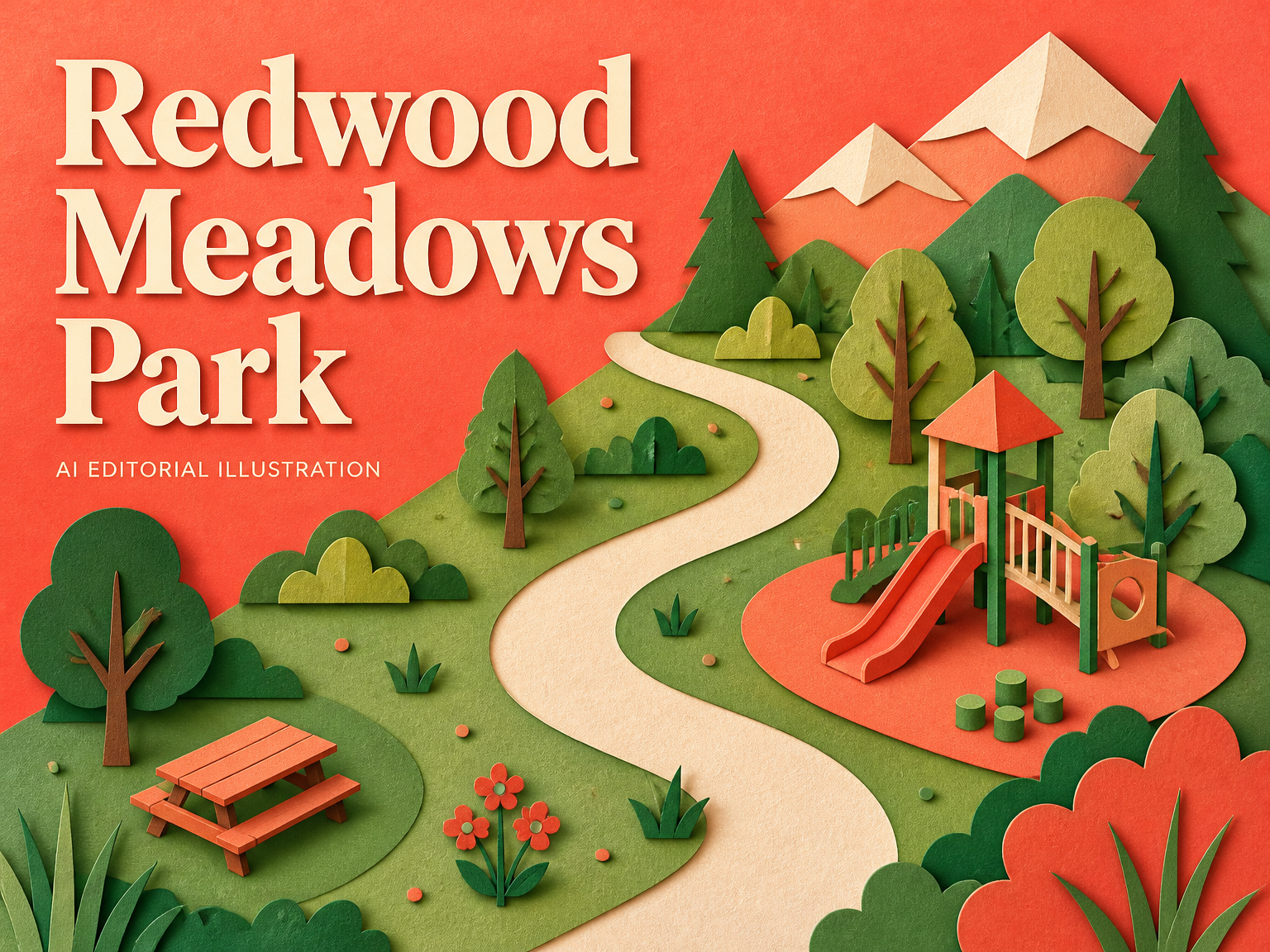 AI-generated editorial illustration for Redwood Meadows Park